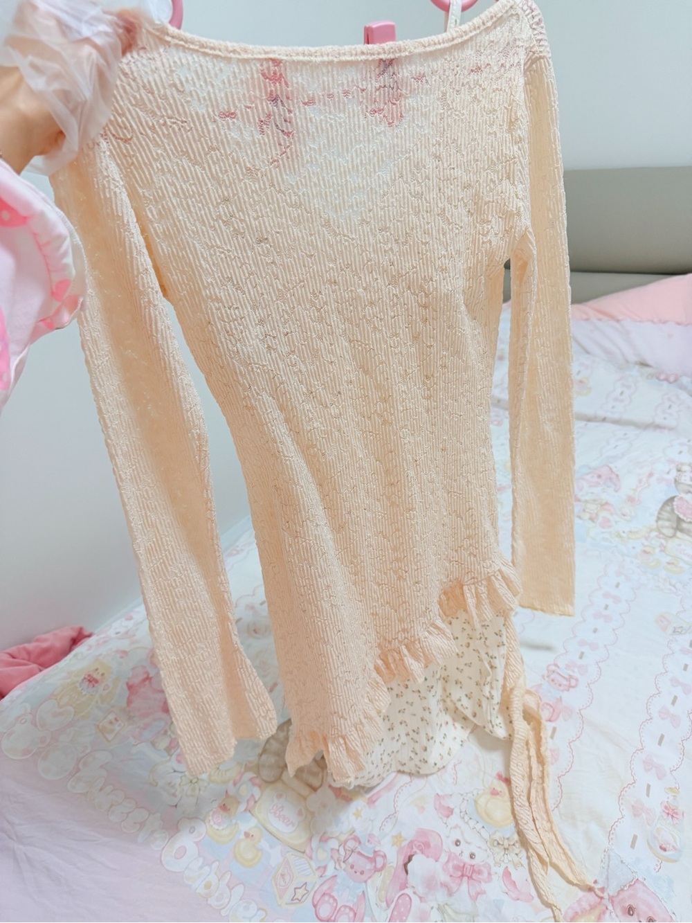 Light Peach Textured Long Sleeve Top
